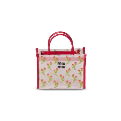 MIU MIU EMBROIDERED MESH TOP-HANDLE BAG 5BA310 (19.5*14*9cm)